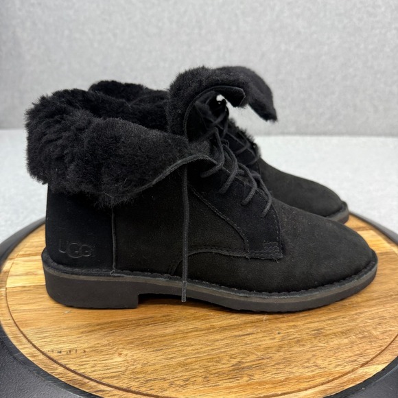 UGG Australia Shoes - UGG Quincy 1012359 Women's Boots Black Leather 9 Sheepskin Lined Winter Shoes